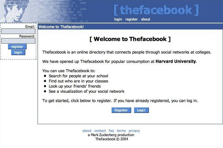 Så här såg Facebook ut 2004. Då var det bara till för Harvard-studenter.